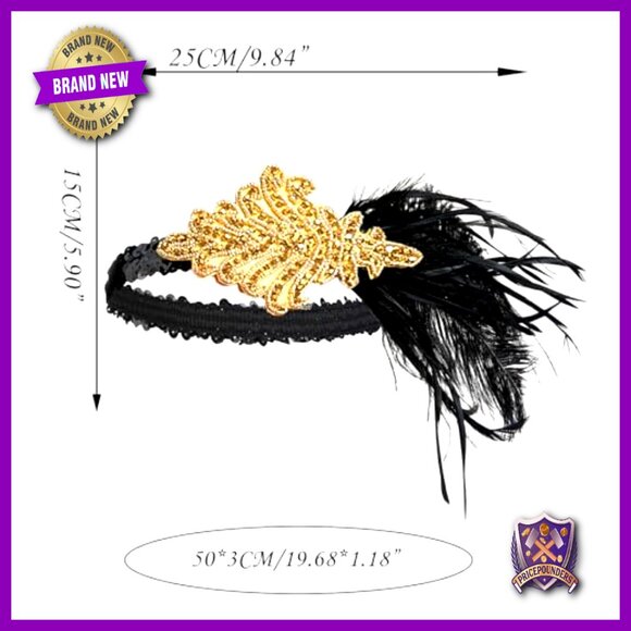 Vintage Flapper Headband Feather Headdress 1920s Gatsby Party Hair Accessory main image 6